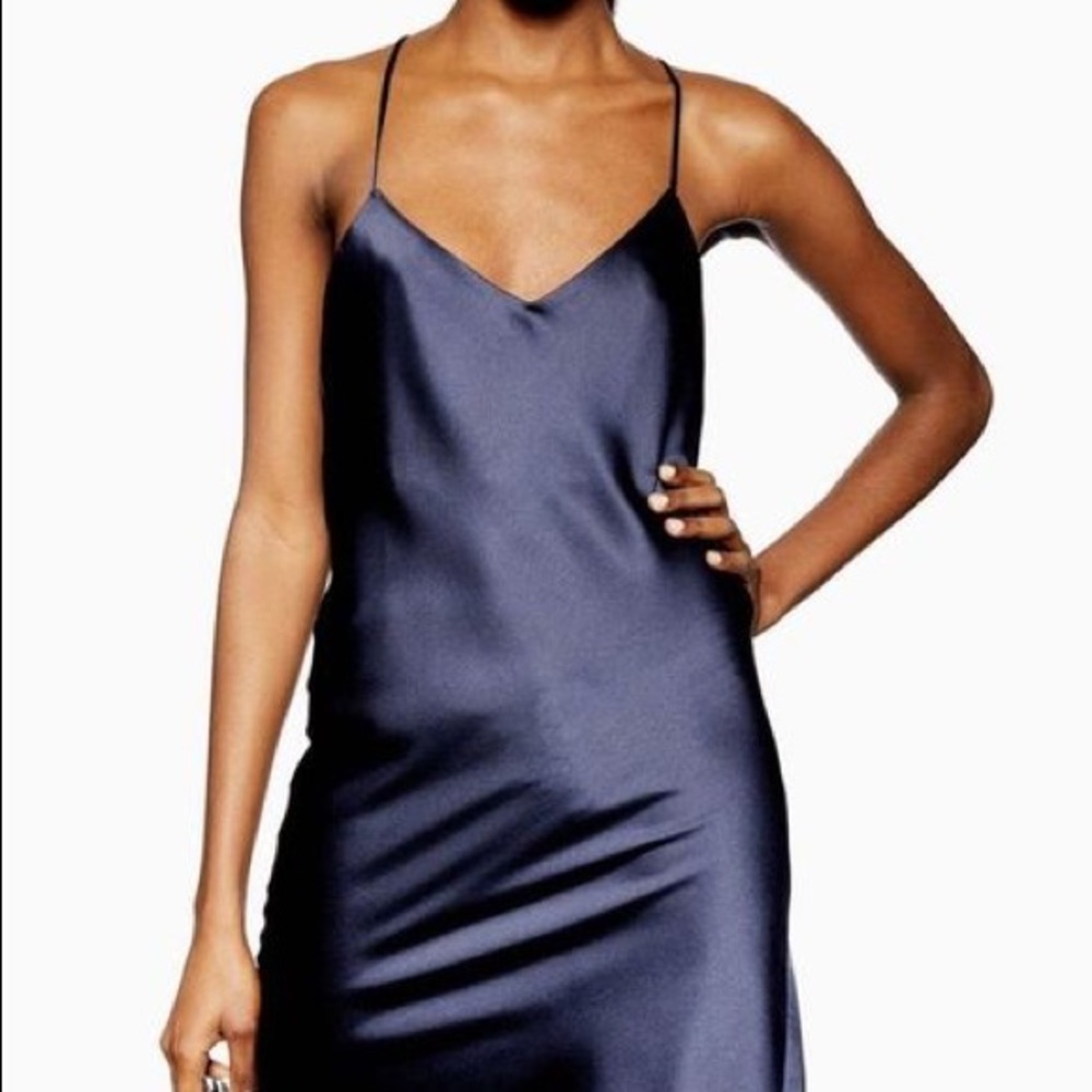 BLUE SATIN SLIP DRESS